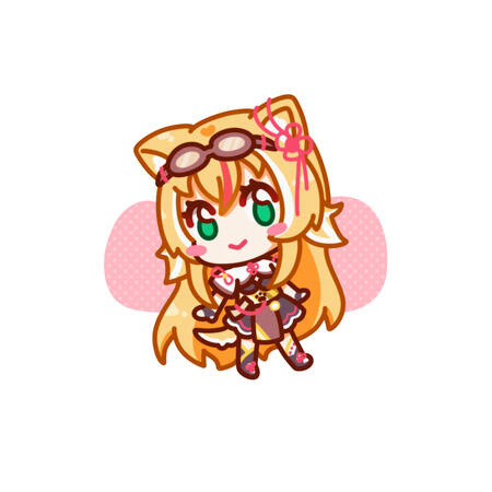 Cute stylized tiny chibi Xenios smiling and posing